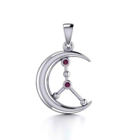 Crescent Moon and Cancer Astrology Constellation Silver Pendant TPD5769