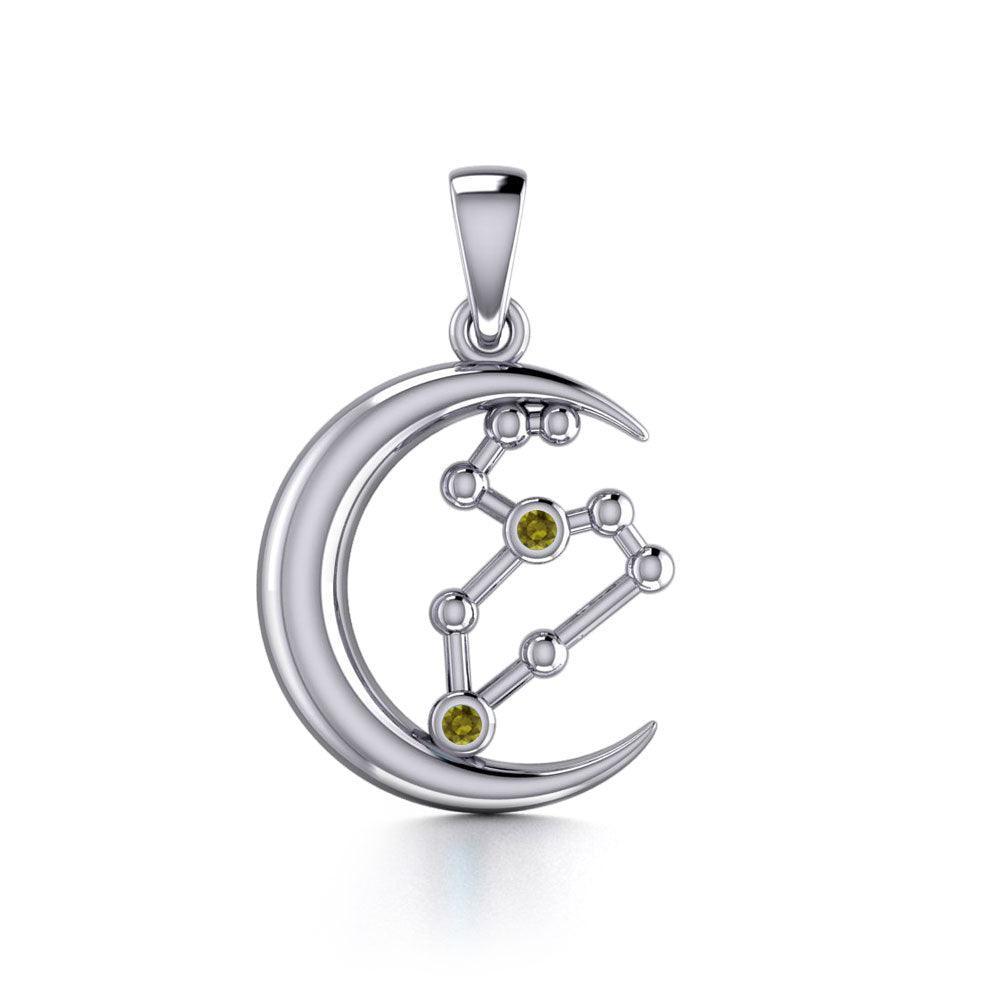 Crescent Moon and Leo Astrology Constellation Silver Pendant TPD5770
