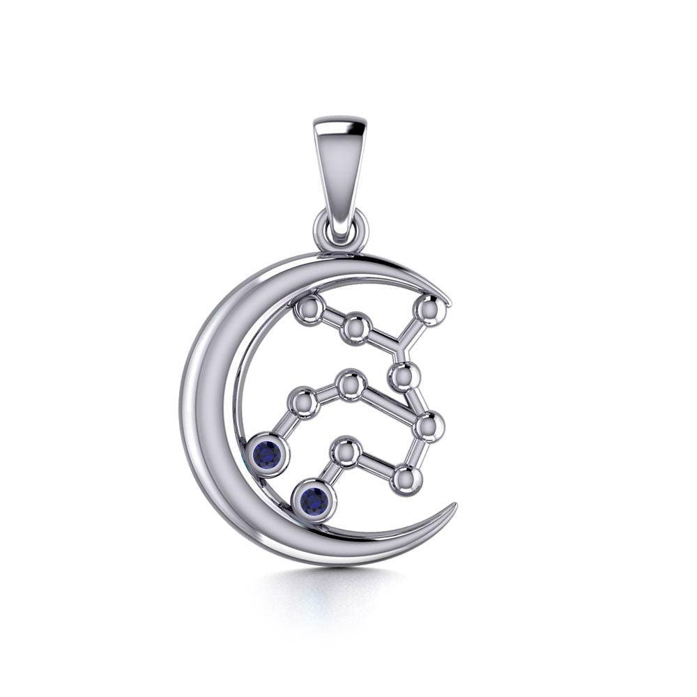 Crescent Moon and Virgo Astrology Constellation Silver Pendant TPD5771