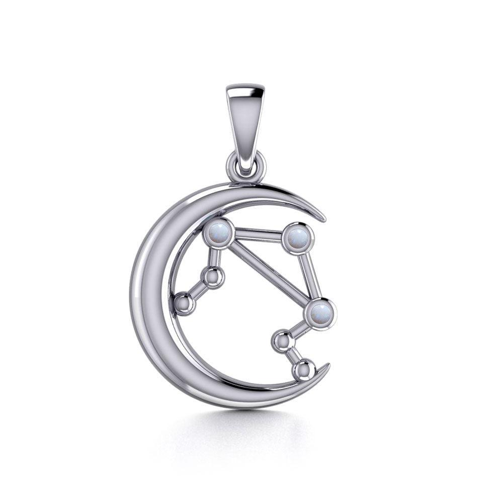 Crescent Moon and Libra Astrology Constellation Silver Pendant TPD5772