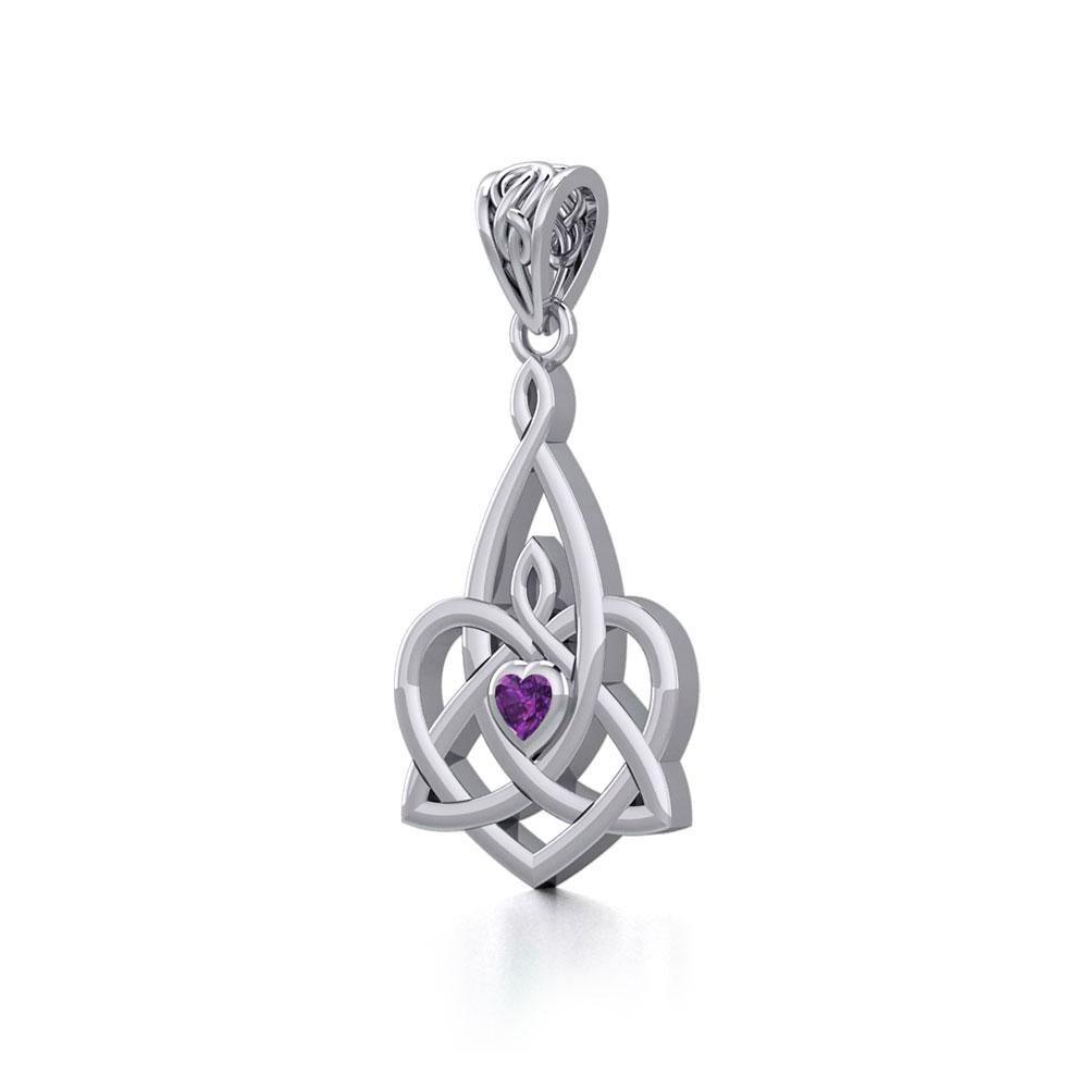 Celtic Motherhood Triquetra or Trinity Heart Silver Pendant With Gem TPD5784