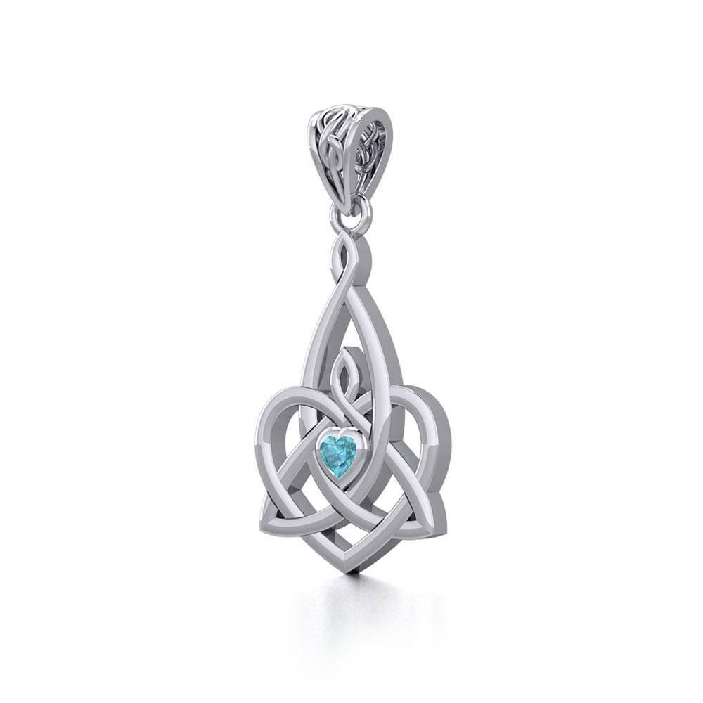Celtic Motherhood Triquetra or Trinity Heart Silver Pendant With Gem TPD5784