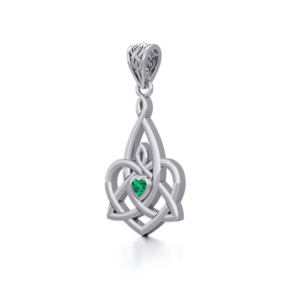 Celtic Motherhood Triquetra or Trinity Heart Silver Pendant With Gem TPD5784