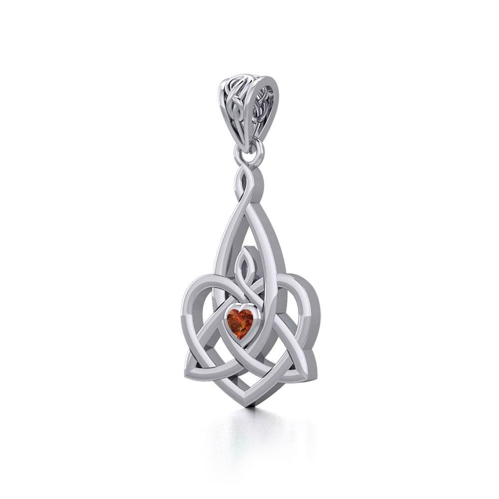 Celtic Motherhood Triquetra or Trinity Heart Silver Pendant With Gem TPD5784
