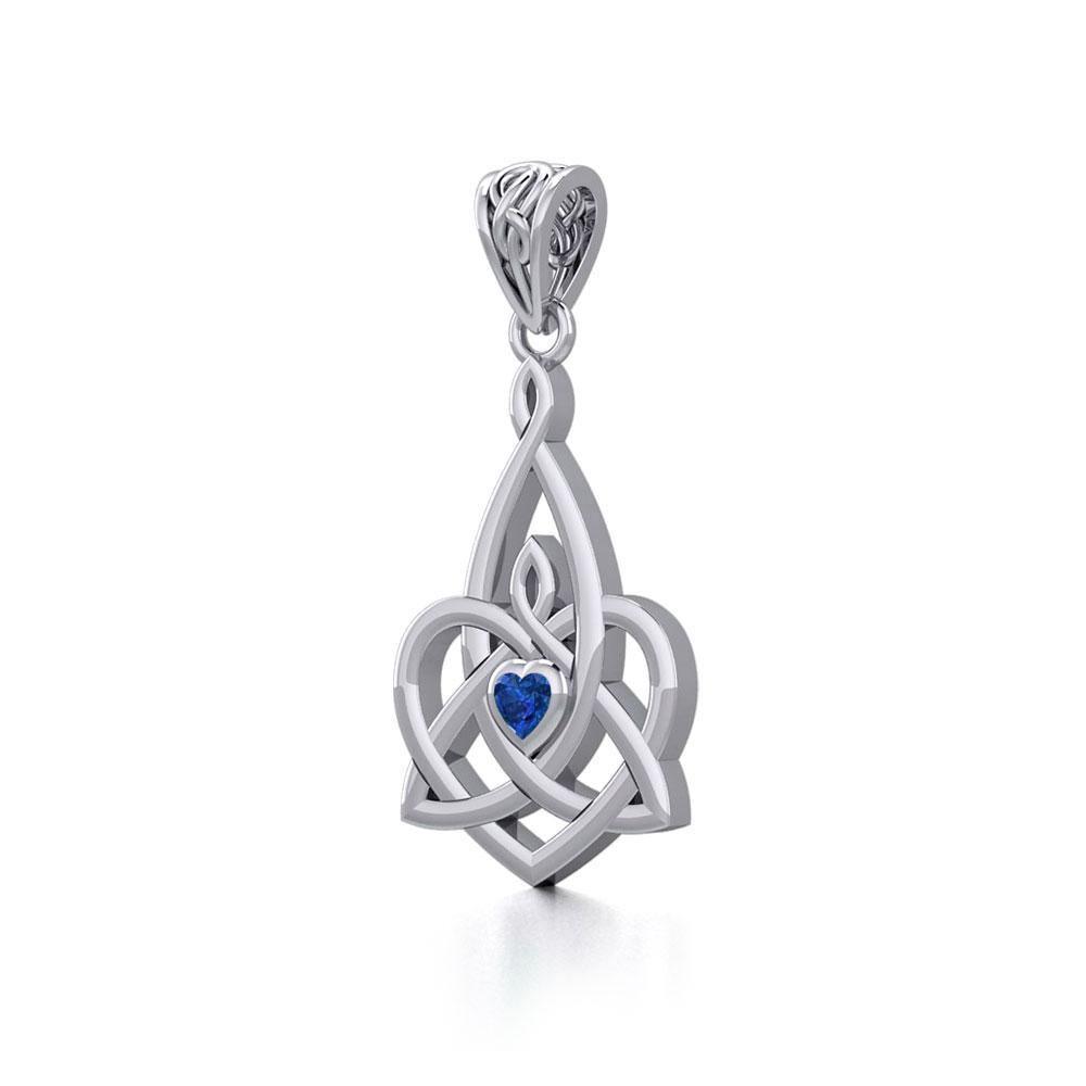 Celtic Motherhood Triquetra or Trinity Heart Silver Pendant With Gem TPD5784