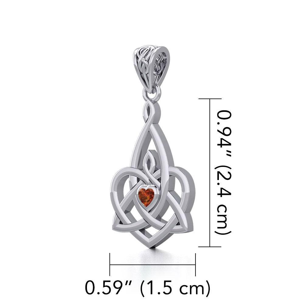 Celtic Motherhood Triquetra or Trinity Heart Silver Pendant With Gem TPD5784