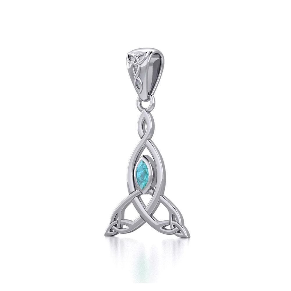 Celtic Motherhood Triquetra or Trinity Knot Silver Pendant With Gem TPD5785