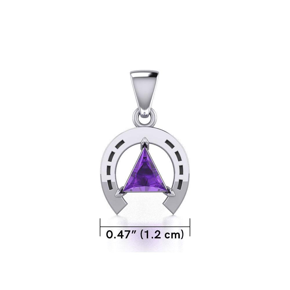 Horseshoe Equestrian Silver Pendant with Triangle Gemstone TPD5805