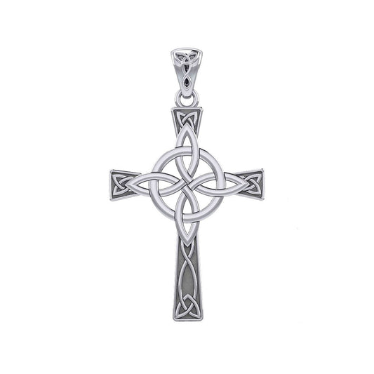 Celtic Cross with Four Point Knot Sterling Silver Plated over Solid Brass Pendant BPD5811