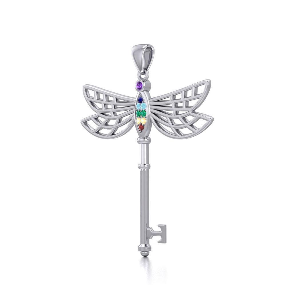 Chakra Dragonfly Spiritual Enchantment Key Silver Pendant TPD5816