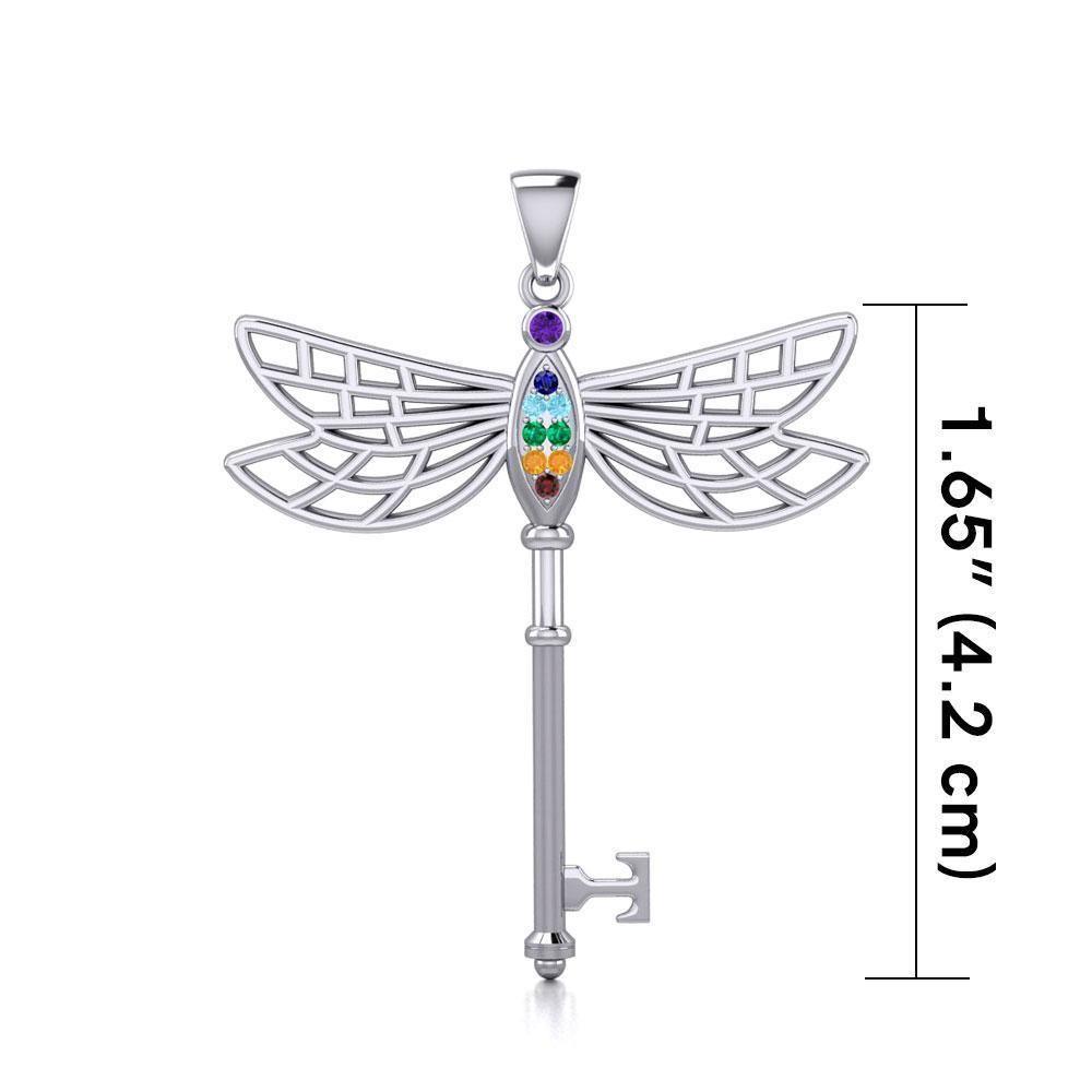 Chakra Dragonfly Spiritual Enchantment Key Silver Pendant TPD5816