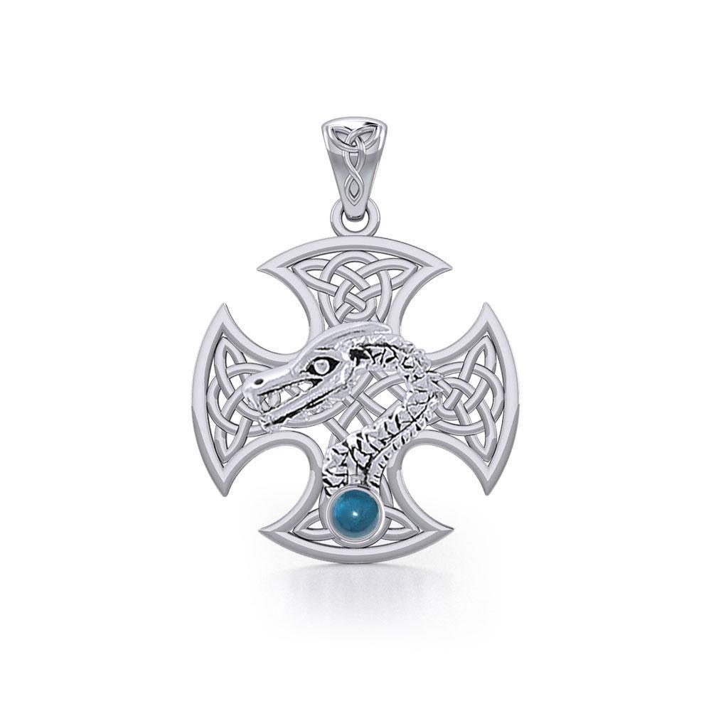 Dragon with Celtic Cross Silver Pendant TPD5818