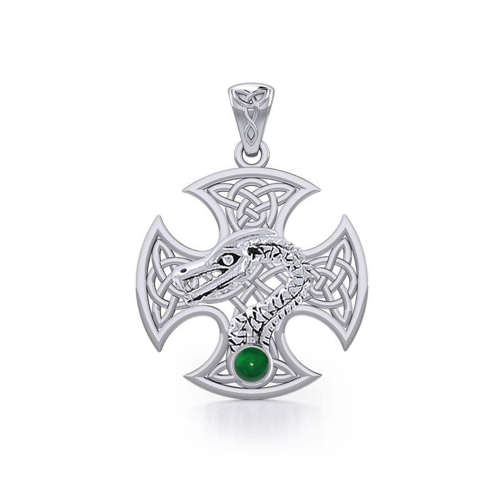 Dragon with Celtic Cross Silver Pendant TPD5818