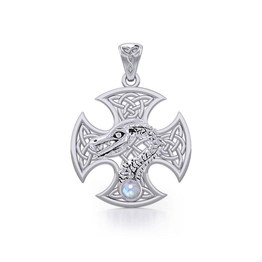 Dragon with Celtic Cross Silver Pendant TPD5818