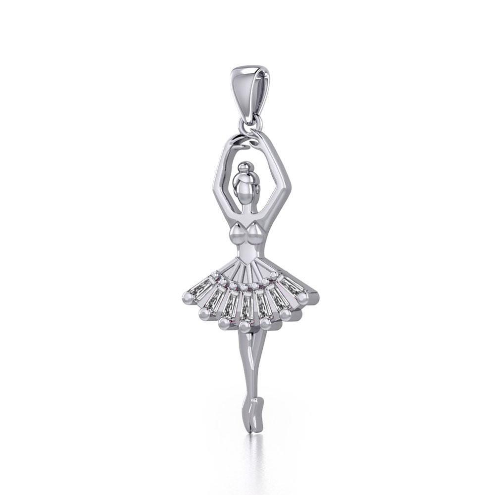 Ballerina Posing Silver Pendant with Gem TPD5830