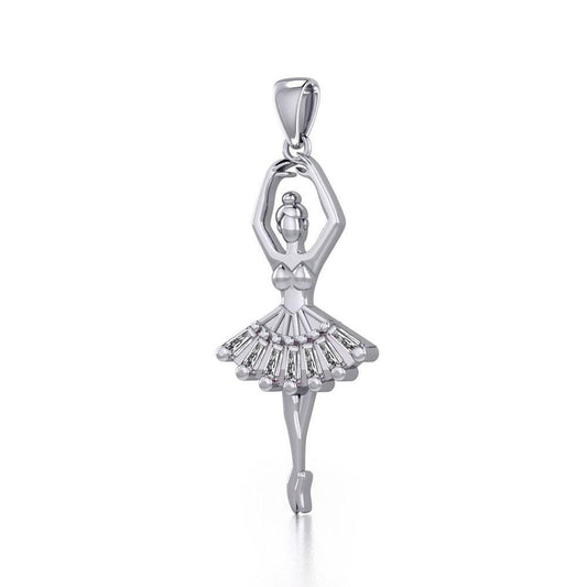 Ballerina Posing Silver Pendant with Gem TPD5830