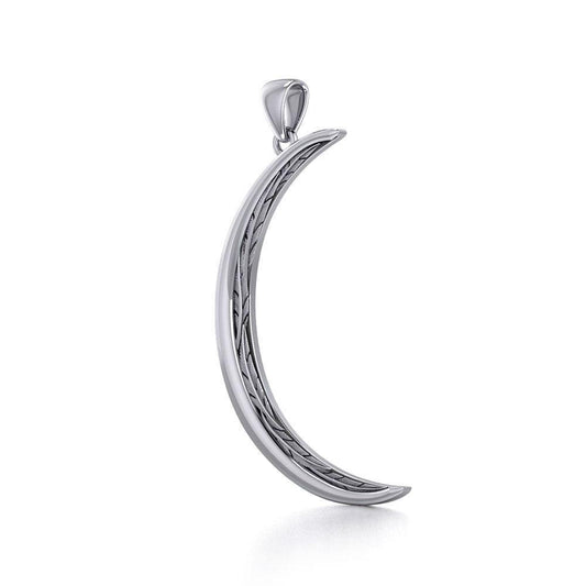 Crescent Moon with Bird Feather Large Pendant TPD5834