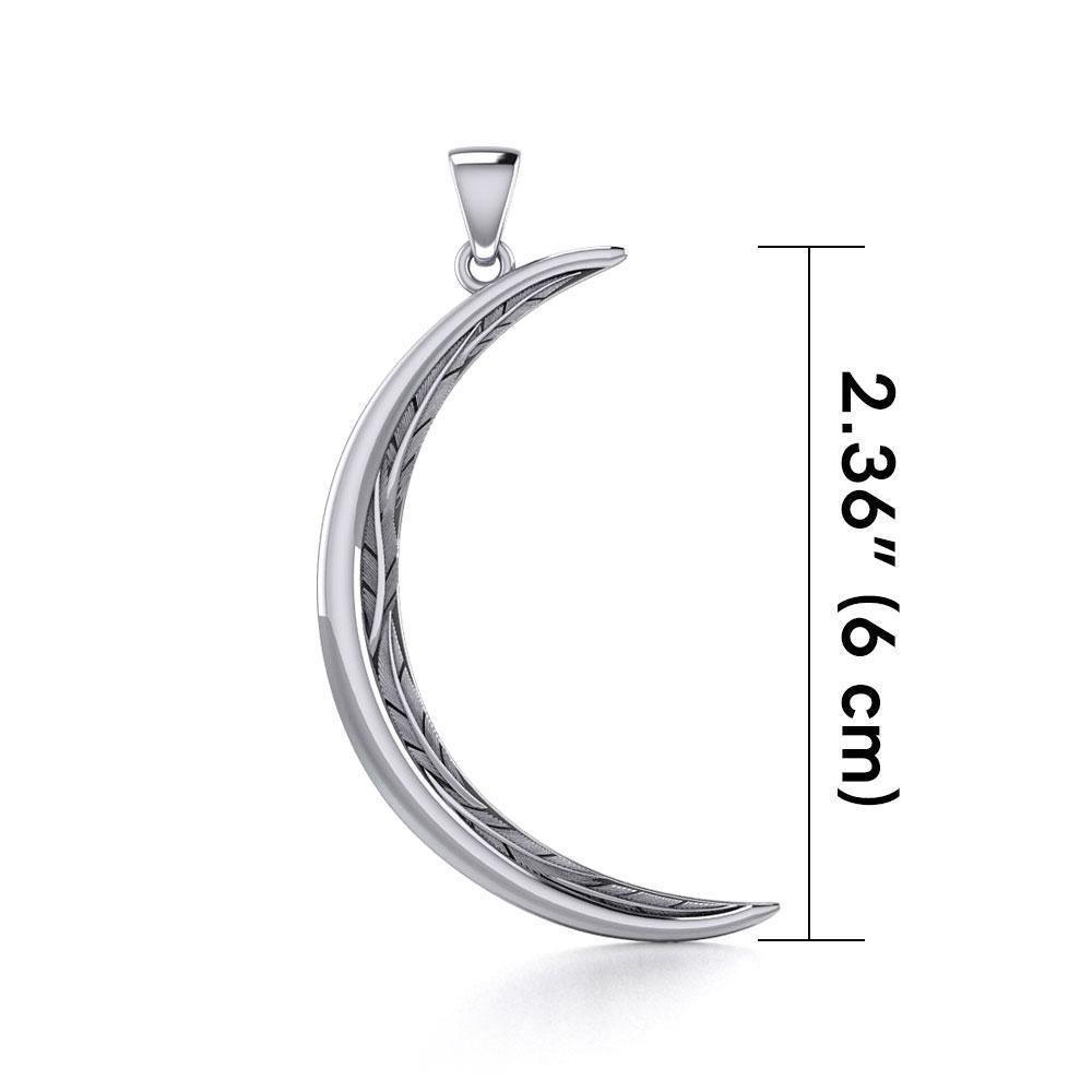 Crescent Moon with Bird Feather Large Pendant TPD5834