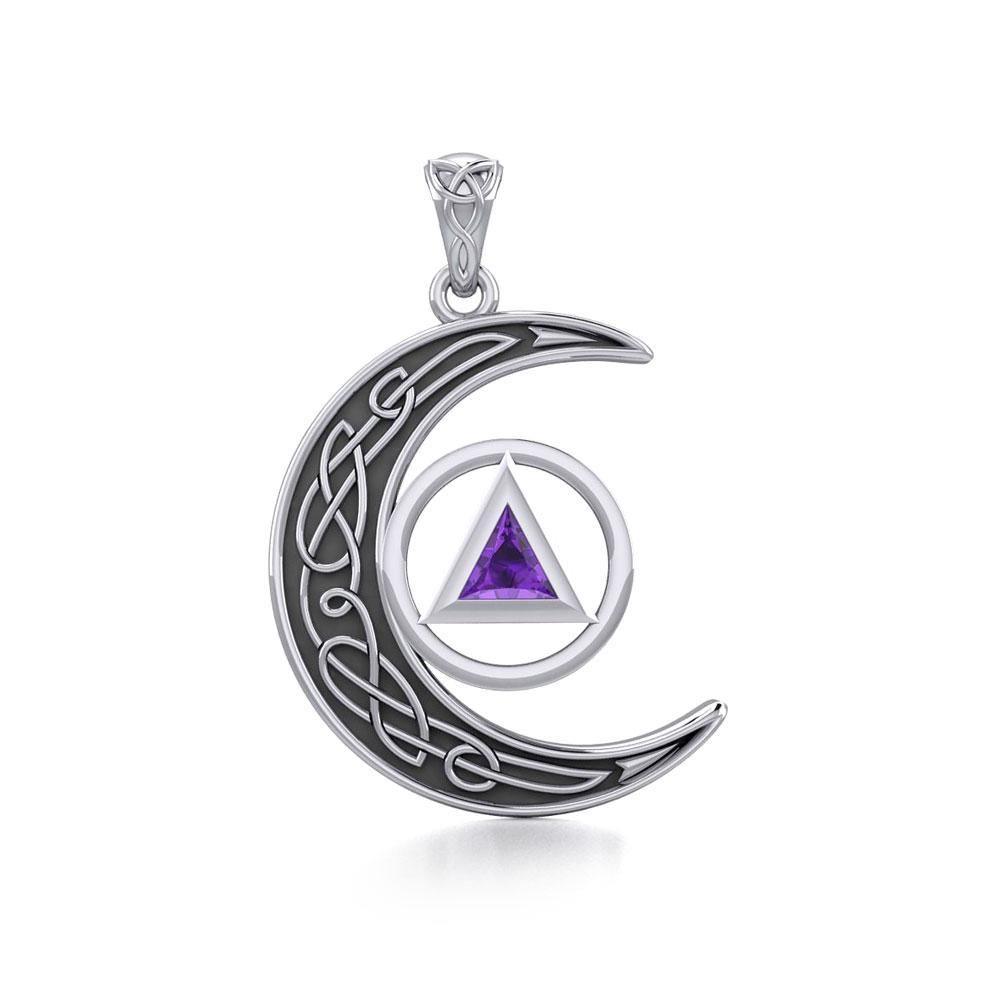 Celtic Crescent Moon Recovery Spiritual Key Pendant with Gemstone TPD5843