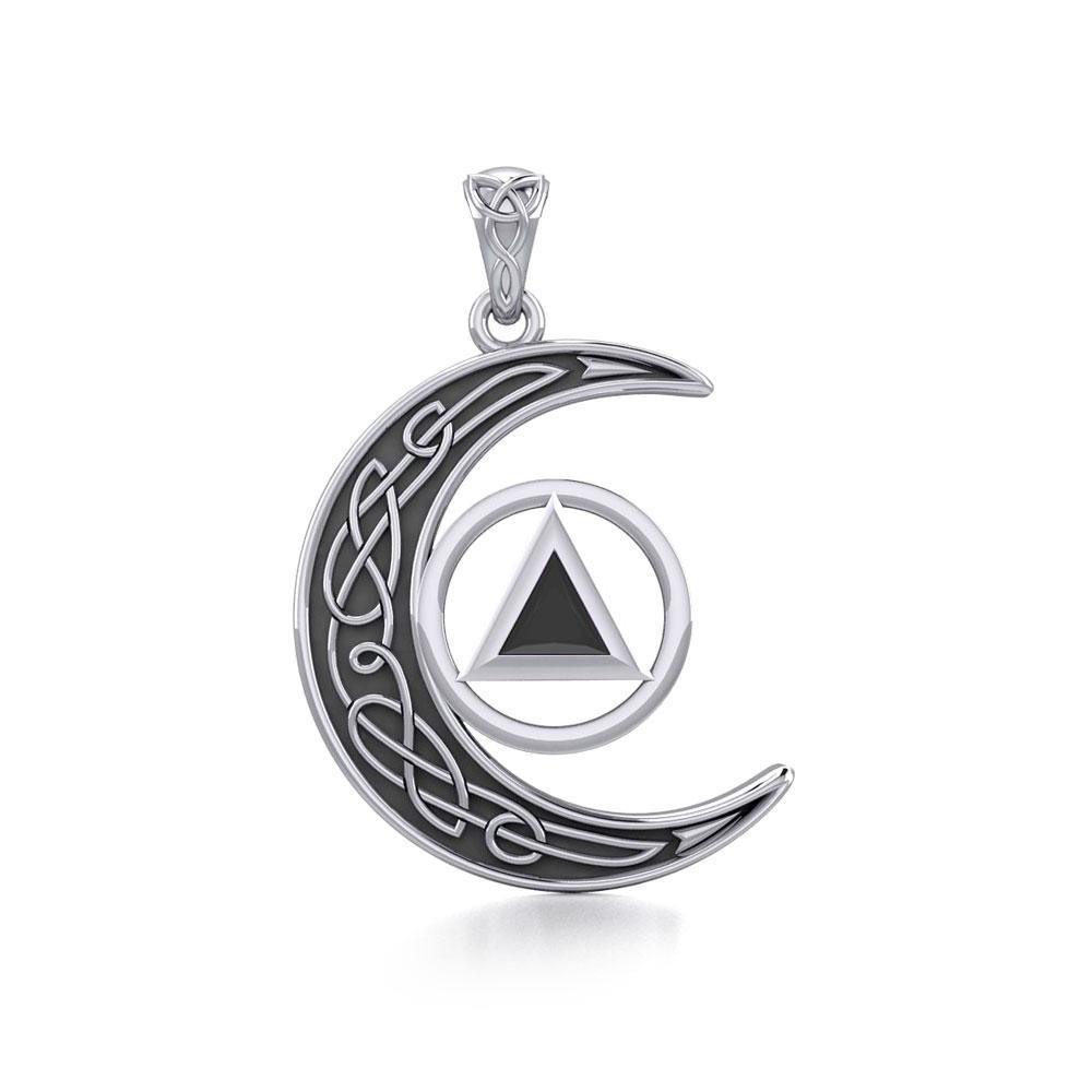 Celtic Crescent Moon Recovery Spiritual Key Pendant with Gemstone TPD5843