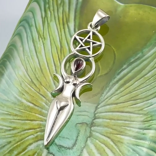Goddess Pentacle Sterling Silver Pendant with Gemstone TPD5860