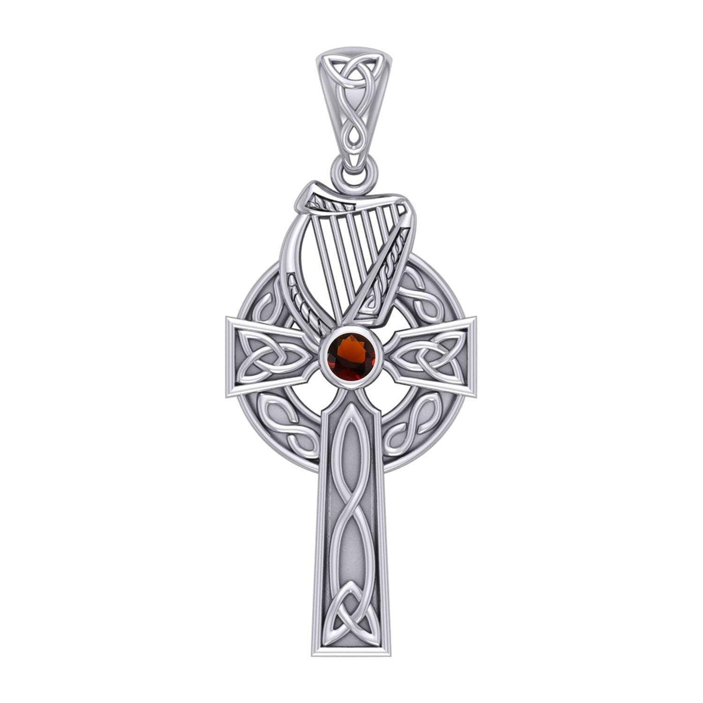 Celtic Knotwork Silver Cross with Harp Pendant TPD5865