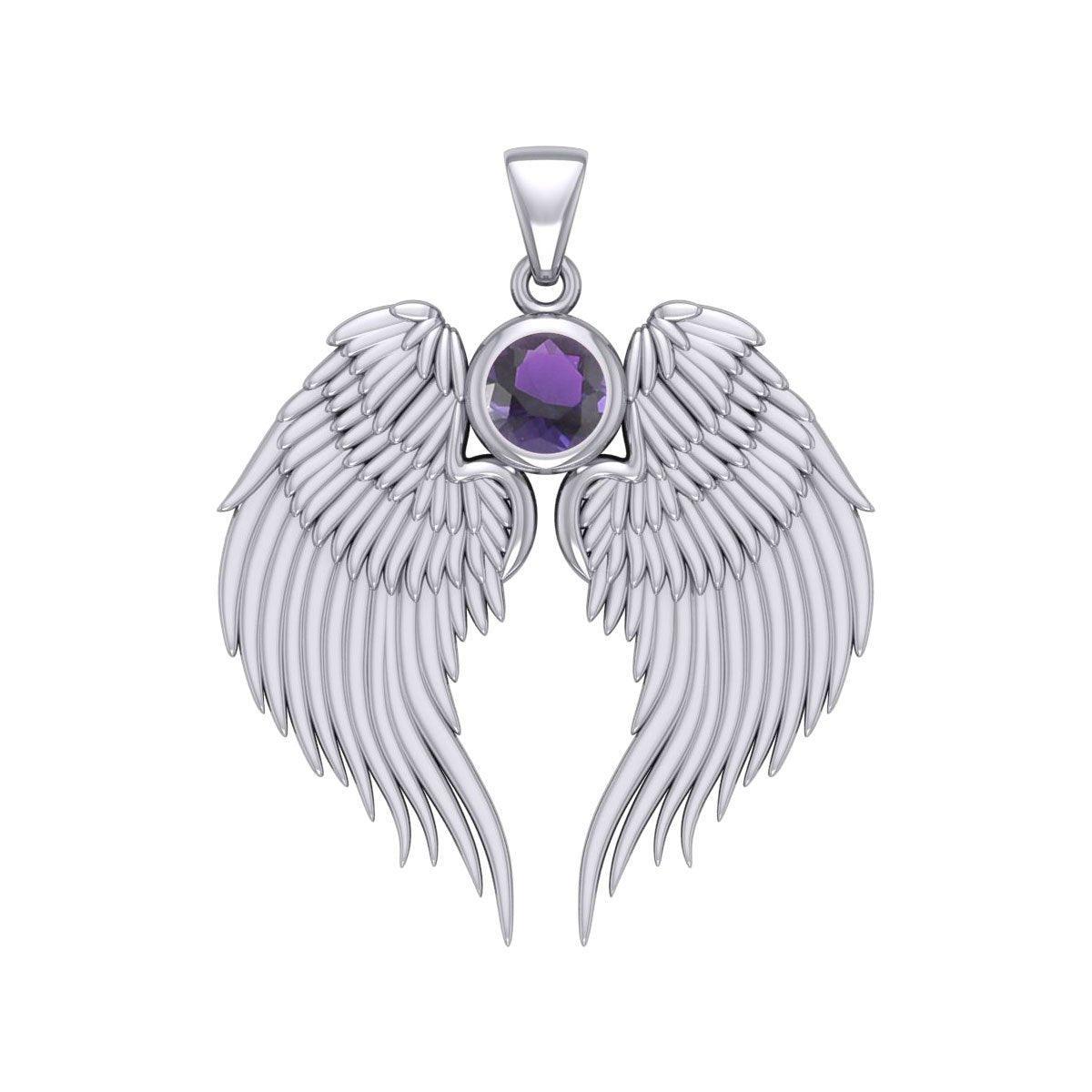 Guardian Angel Wings Silver Pendant with Birthstone TPD5866