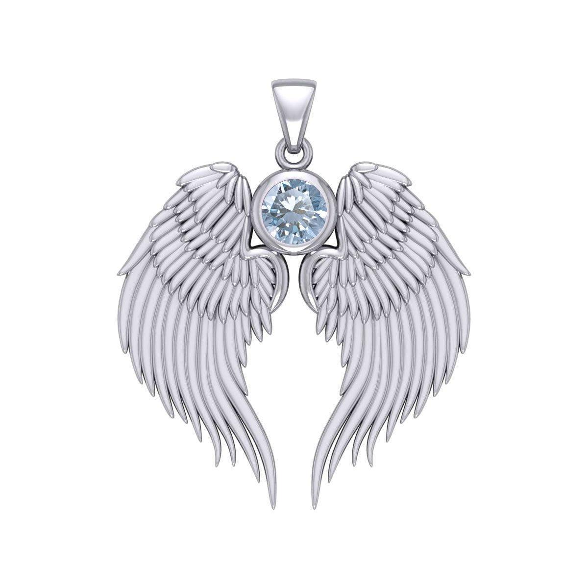 Guardian Angel Wings Silver Pendant with Birthstone TPD5866