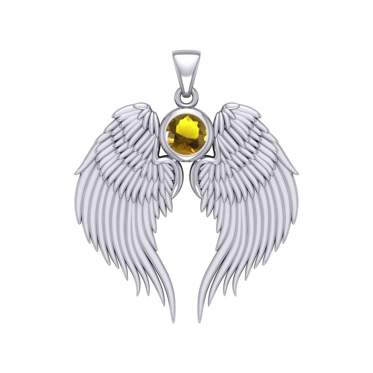 Guardian Angel Wings Silver Pendant with Birthstone TPD5866