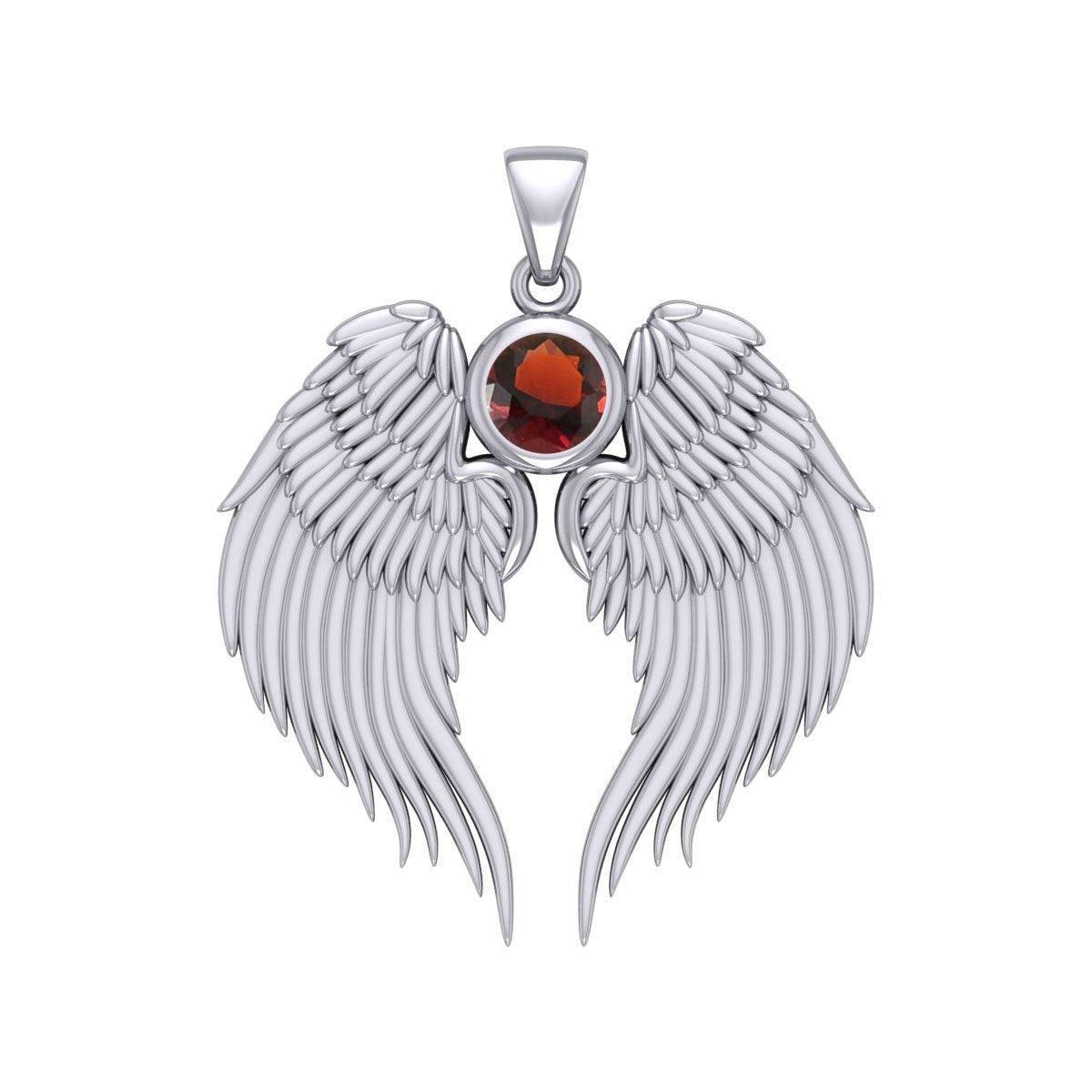 Guardian Angel Wings Silver Pendant with Birthstone TPD5866