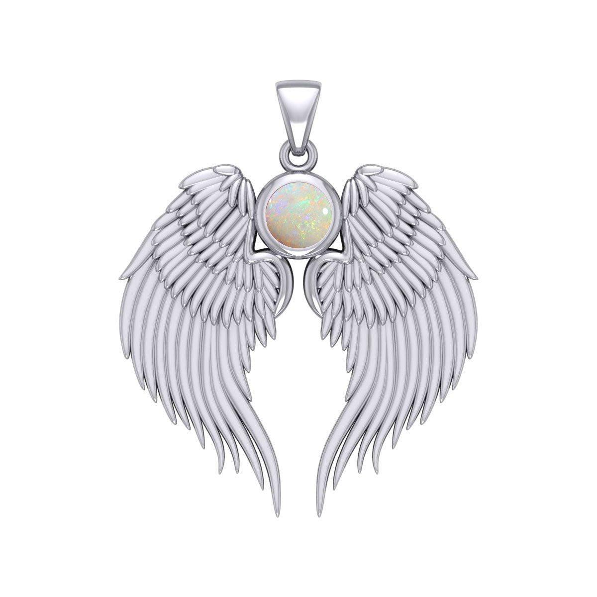 Guardian Angel Wings Silver Pendant with Birthstone TPD5866
