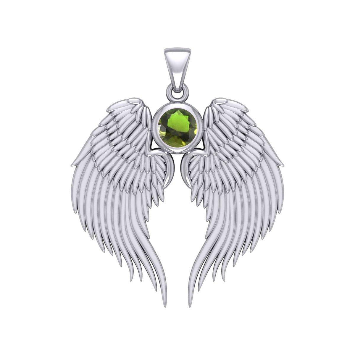Guardian Angel Wings Silver Pendant with Birthstone TPD5866