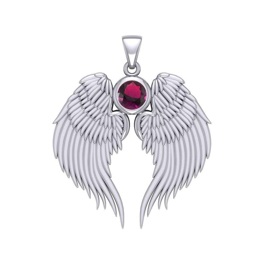 Guardian Angel Wings Silver Pendant with Birthstone TPD5866