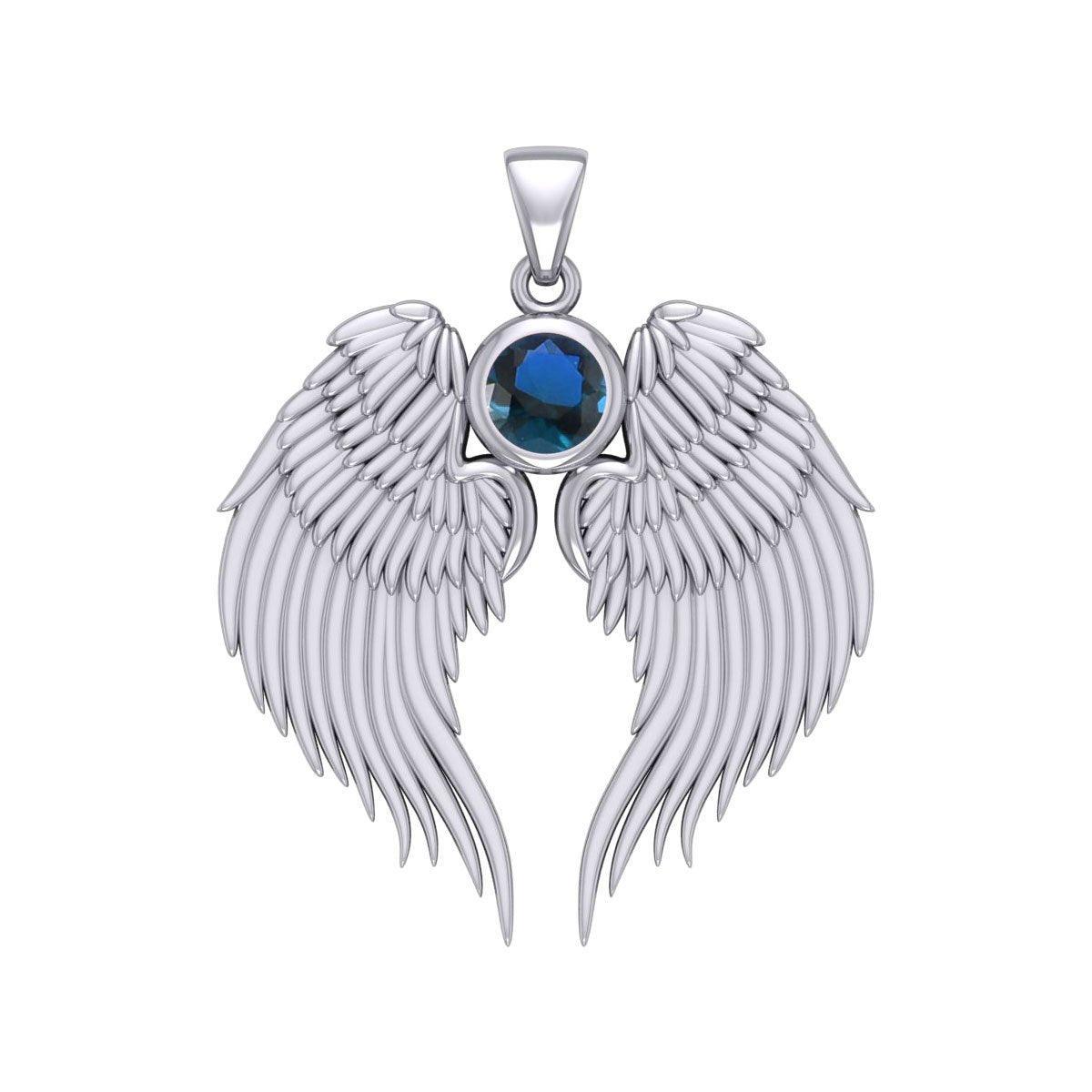 Guardian Angel Wings Silver Pendant with Birthstone TPD5866