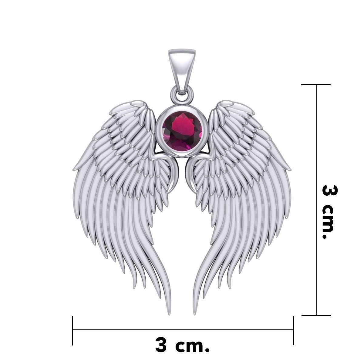 Guardian Angel Wings Silver Pendant with Birthstone TPD5866