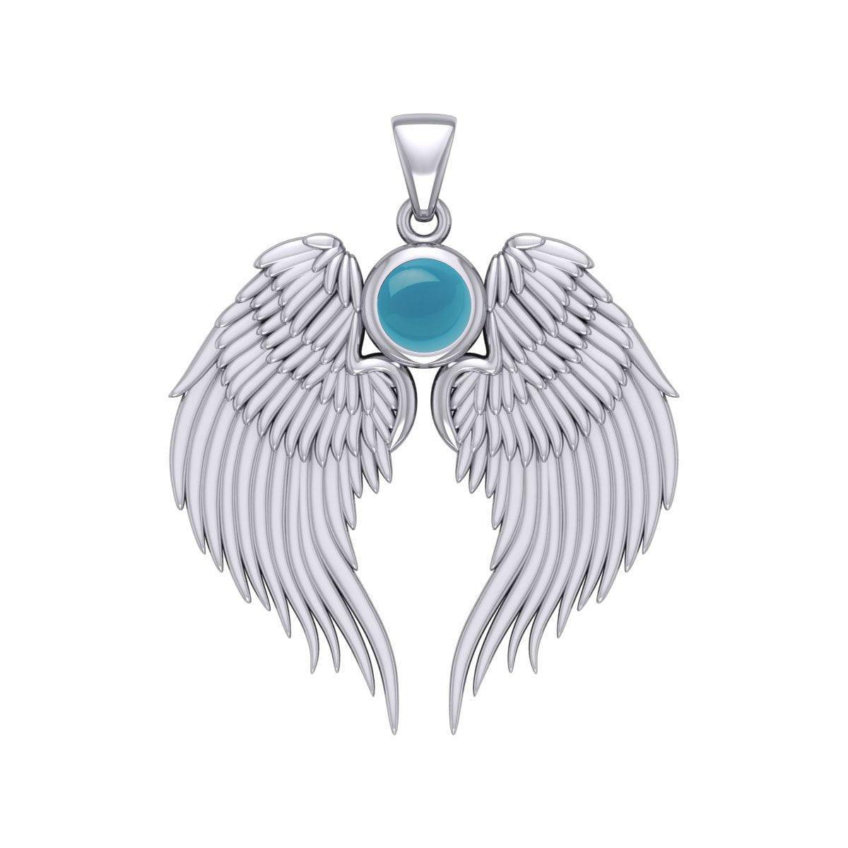 Guardian Angel Wings Silver Pendant with Birthstone TPD5866