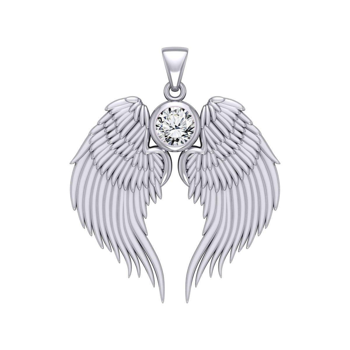 Guardian Angel Wings Silver Pendant with Birthstone TPD5866