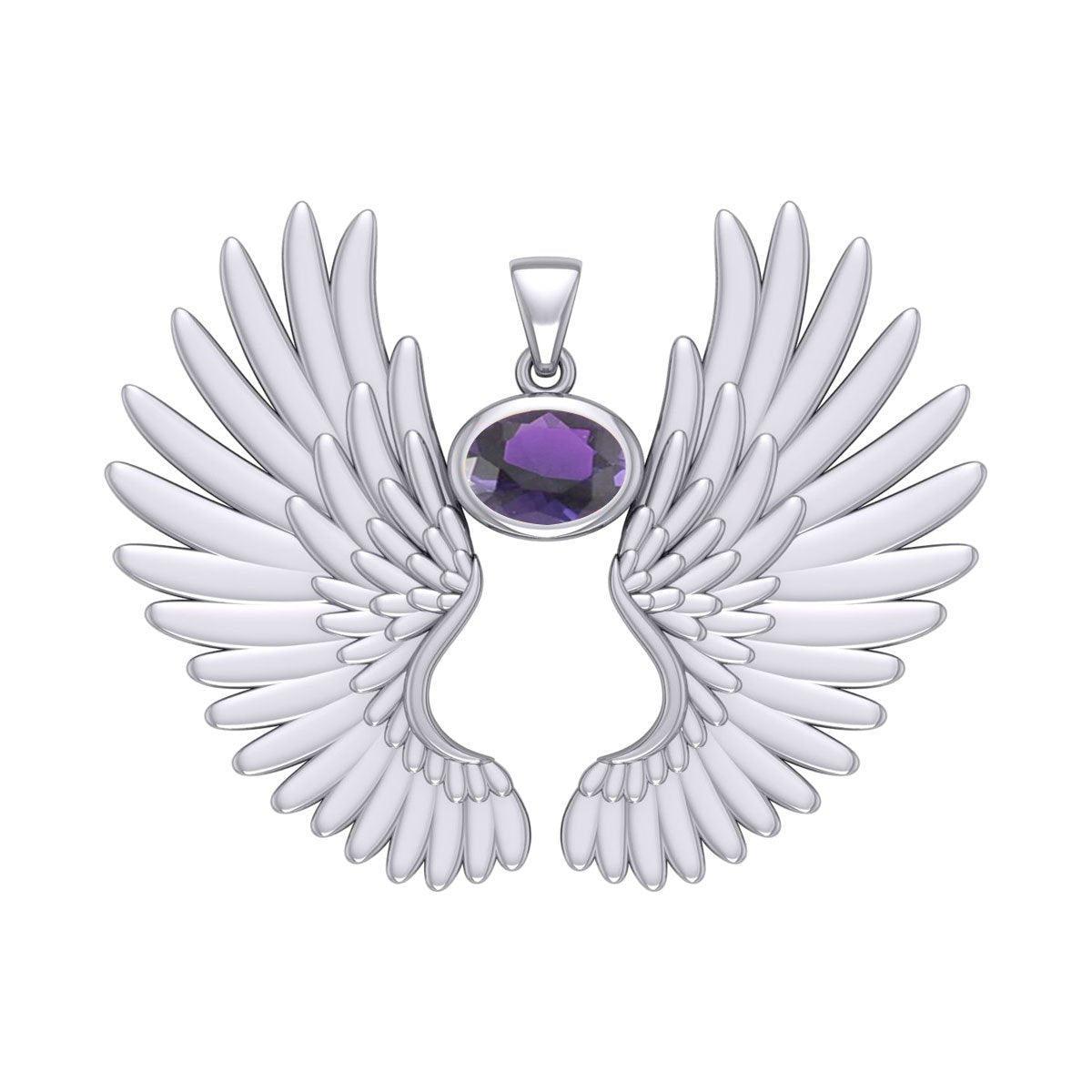 Guardian Angel Wings Silver Pendant with Birthstone TPD5867
