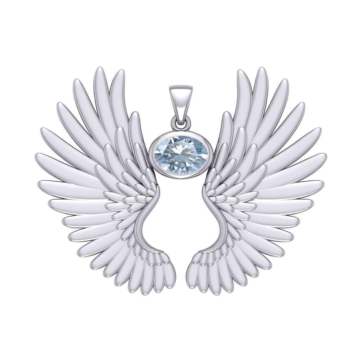 Guardian Angel Wings Silver Pendant with Birthstone TPD5867