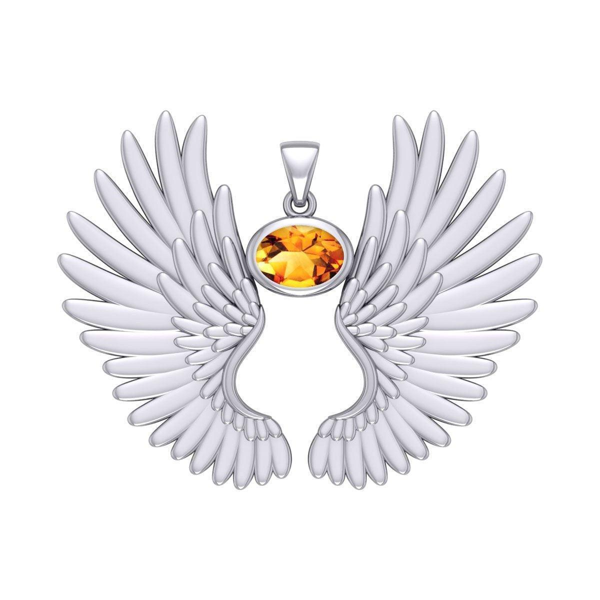 Guardian Angel Wings Silver Pendant with Birthstone TPD5867