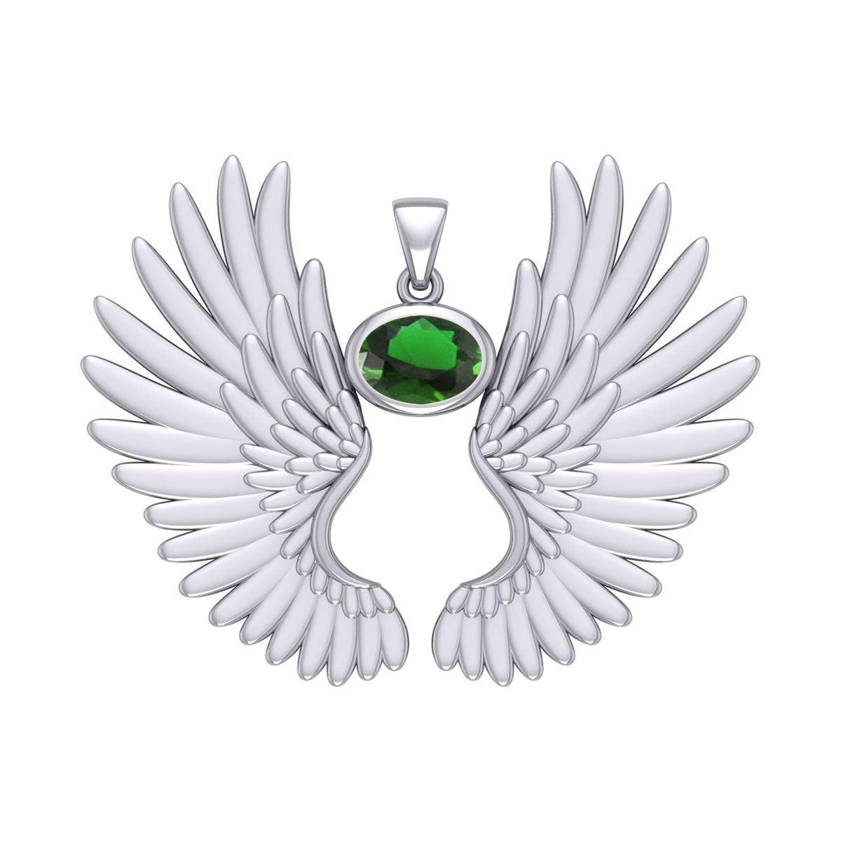 Guardian Angel Wings Silver Pendant with Birthstone TPD5867