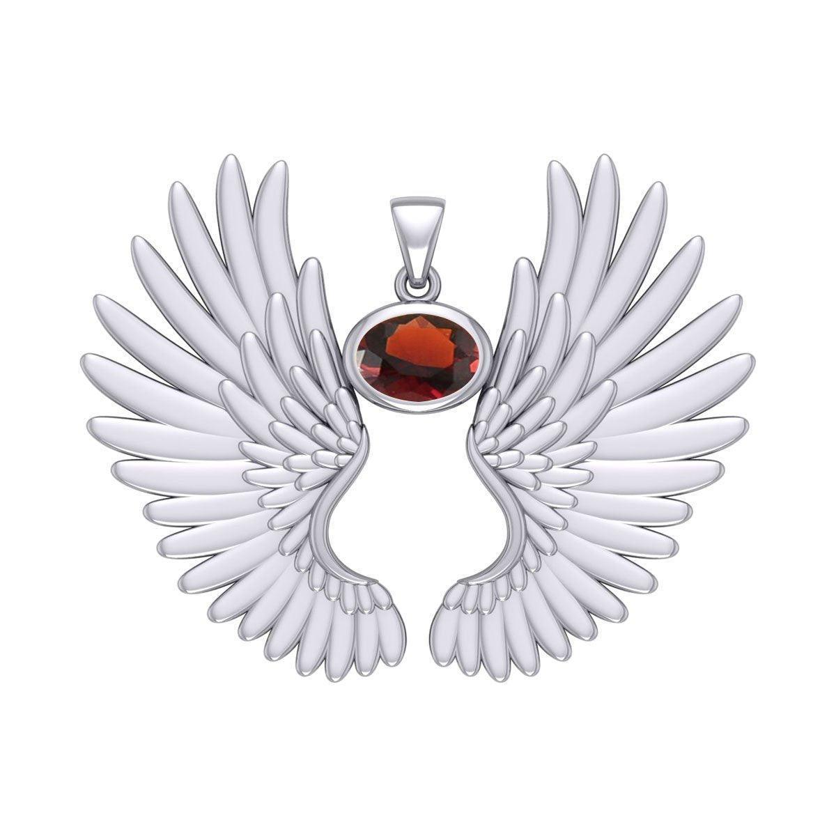 Guardian Angel Wings Silver Pendant with Birthstone TPD5867