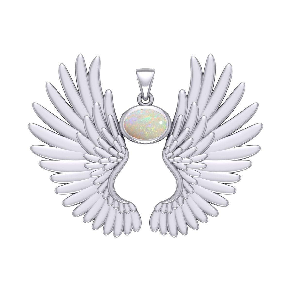 Guardian Angel Wings Silver Pendant with Birthstone TPD5867