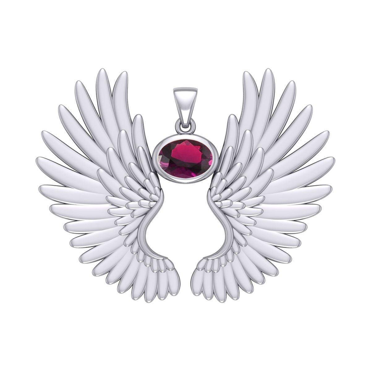 Guardian Angel Wings Silver Pendant with Birthstone TPD5867