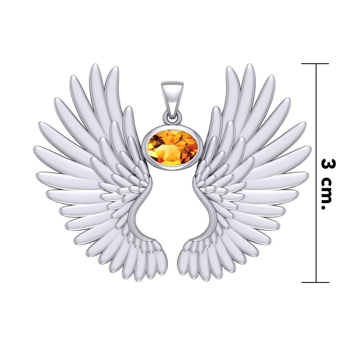 Guardian Angel Wings Silver Pendant with Birthstone TPD5867