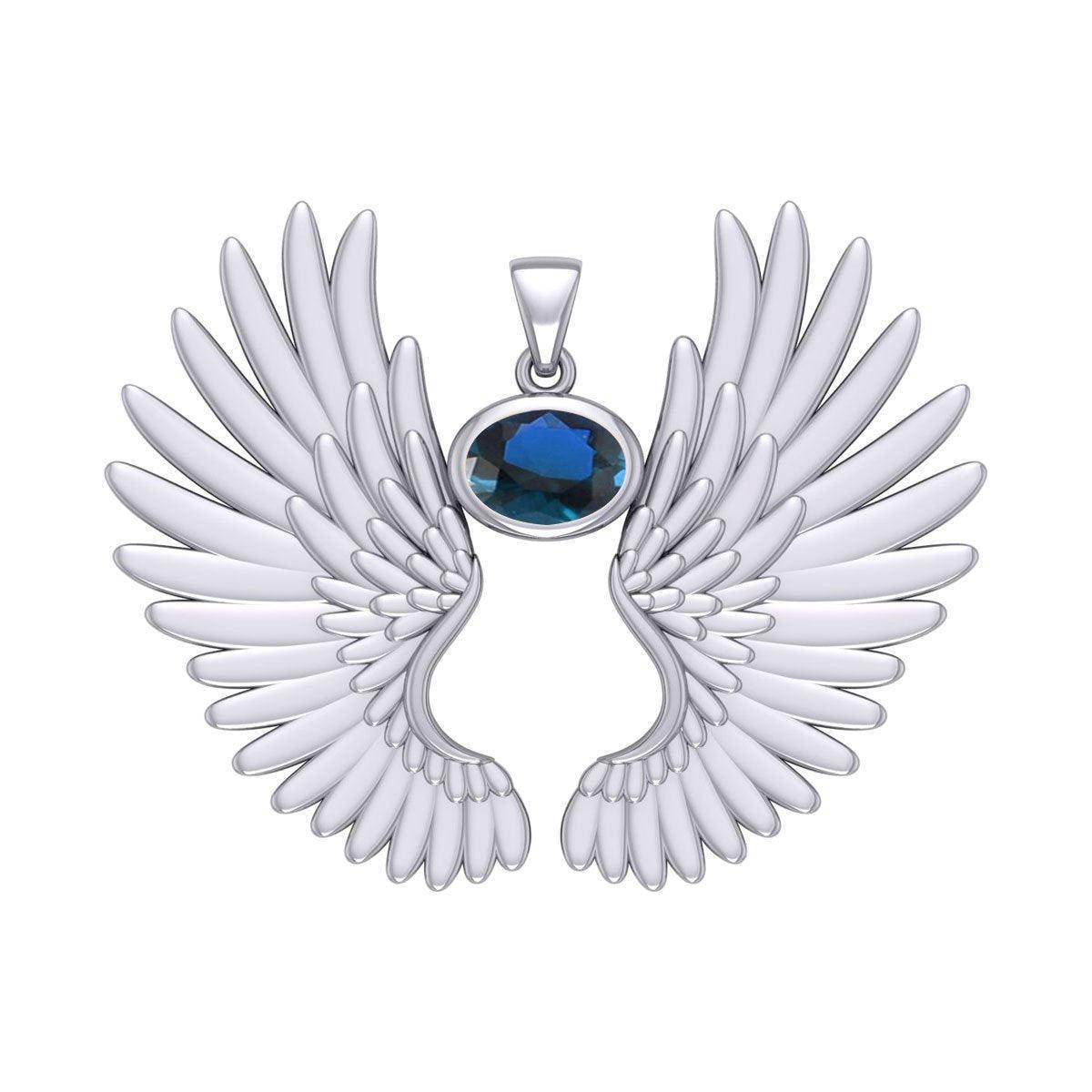 Guardian Angel Wings Silver Pendant with Birthstone TPD5867