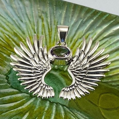 Guardian Angel Wings Silver Pendant with Birthstone TPD5867