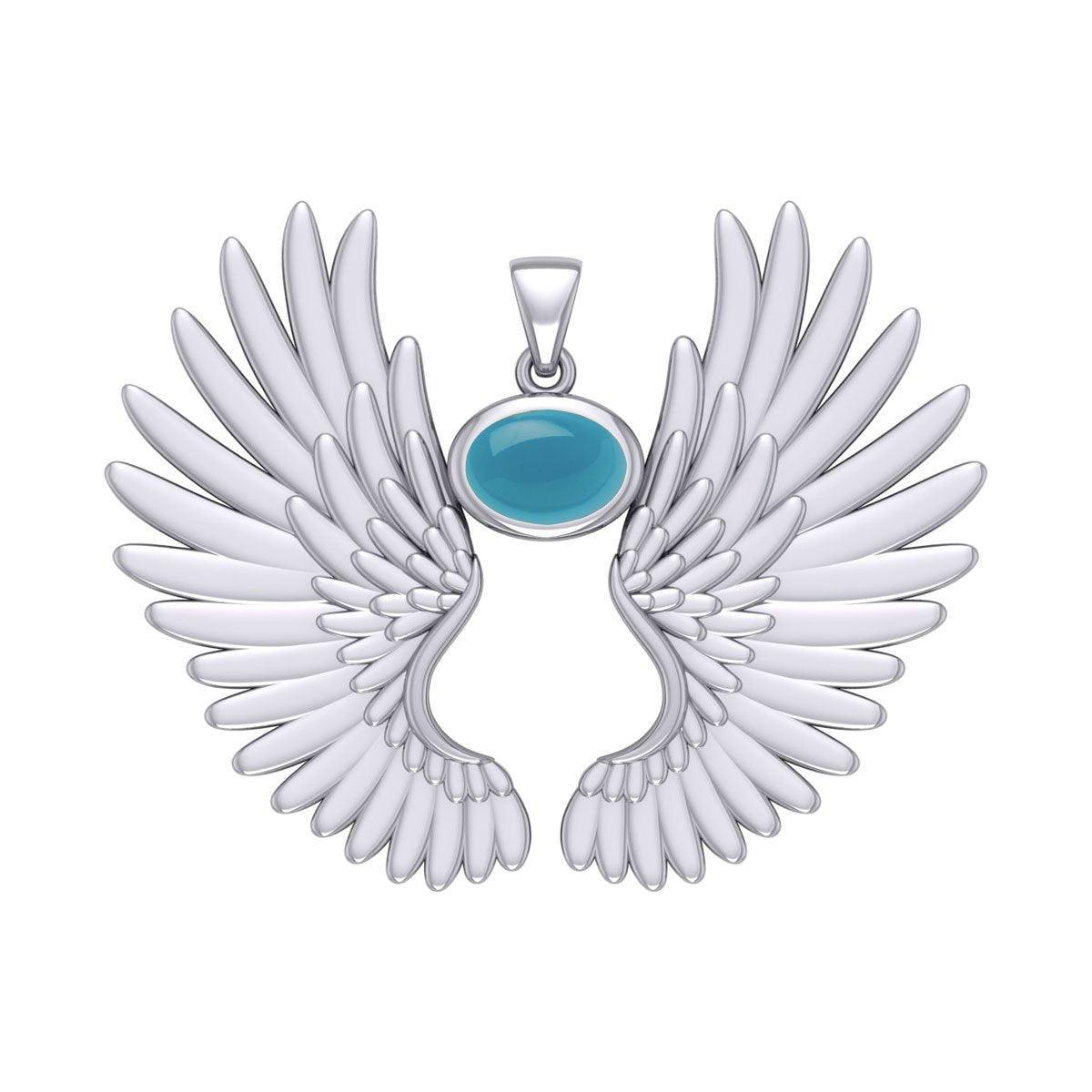 Guardian Angel Wings Silver Pendant with Birthstone TPD5867