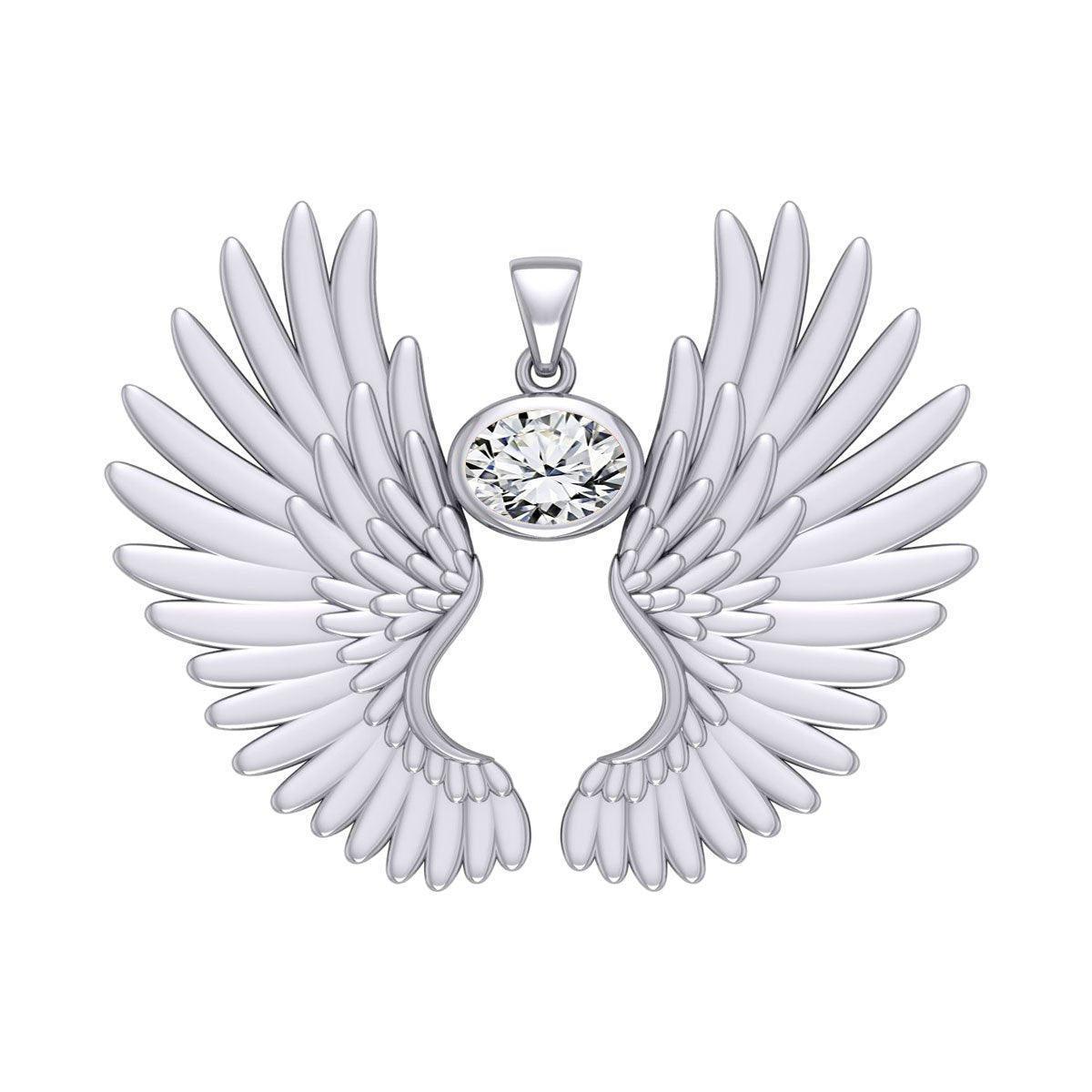 Guardian Angel Wings Silver Pendant with Birthstone TPD5867