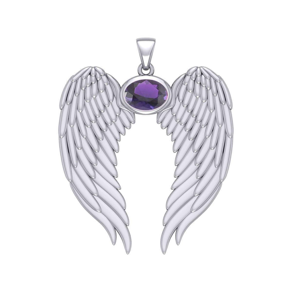 Guardian Angel Wings Silver Pendant with Birthstone TPD5868